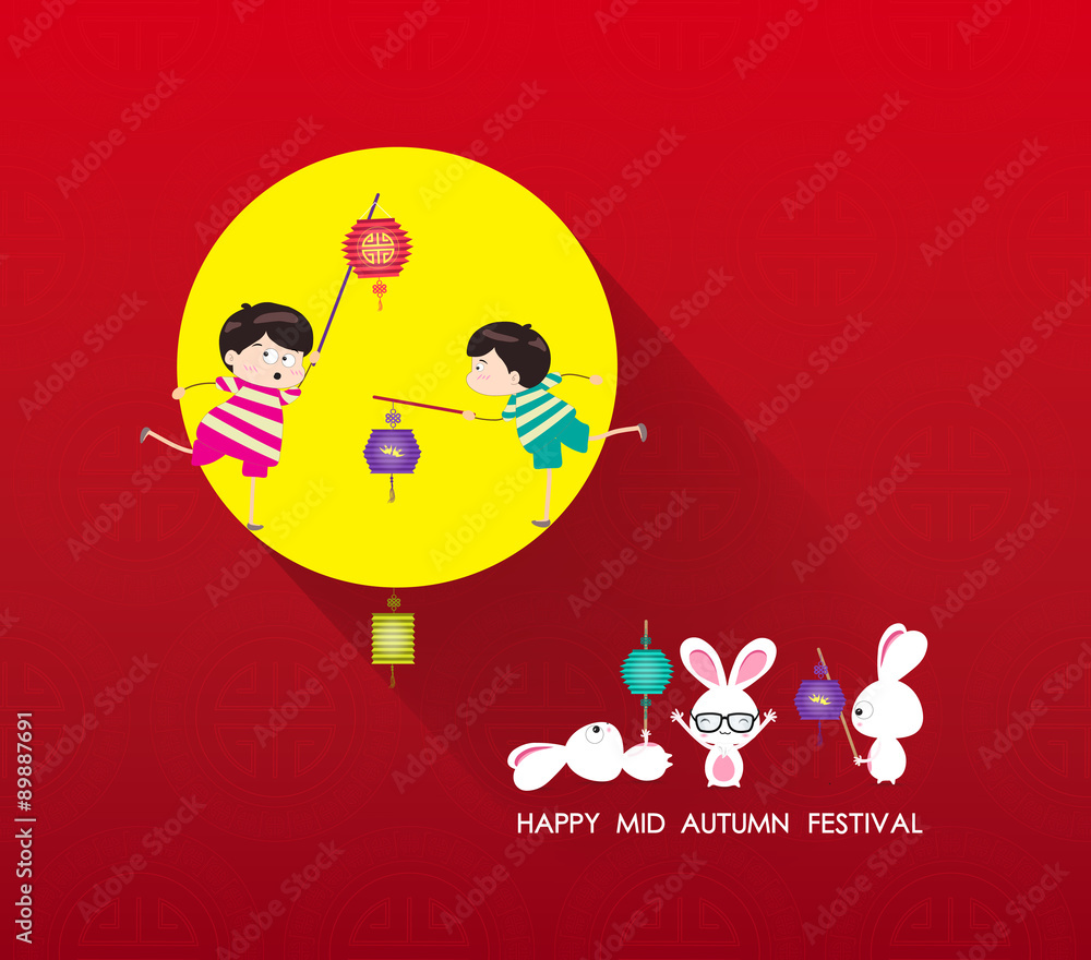 Mid Autumn Festival background with lantern, rabbit and full moon Mid Autumn Festival background with lantern, rabbit and full moon