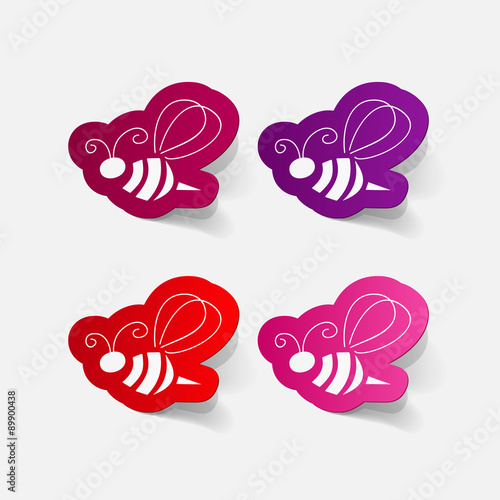 Realistic paper sticker: Bee