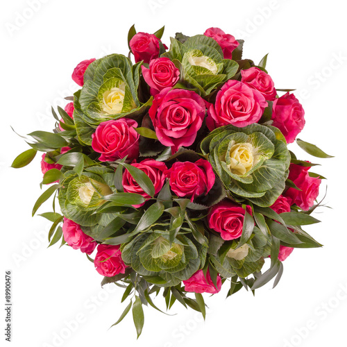 Bouquet of flowers top view isolated on white