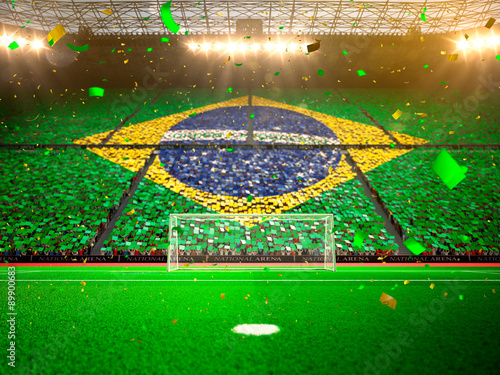 Flag brazil of fans! Evening stadium arena soccer field championship win! Confetti and tinsel   © Anna Stakhiv