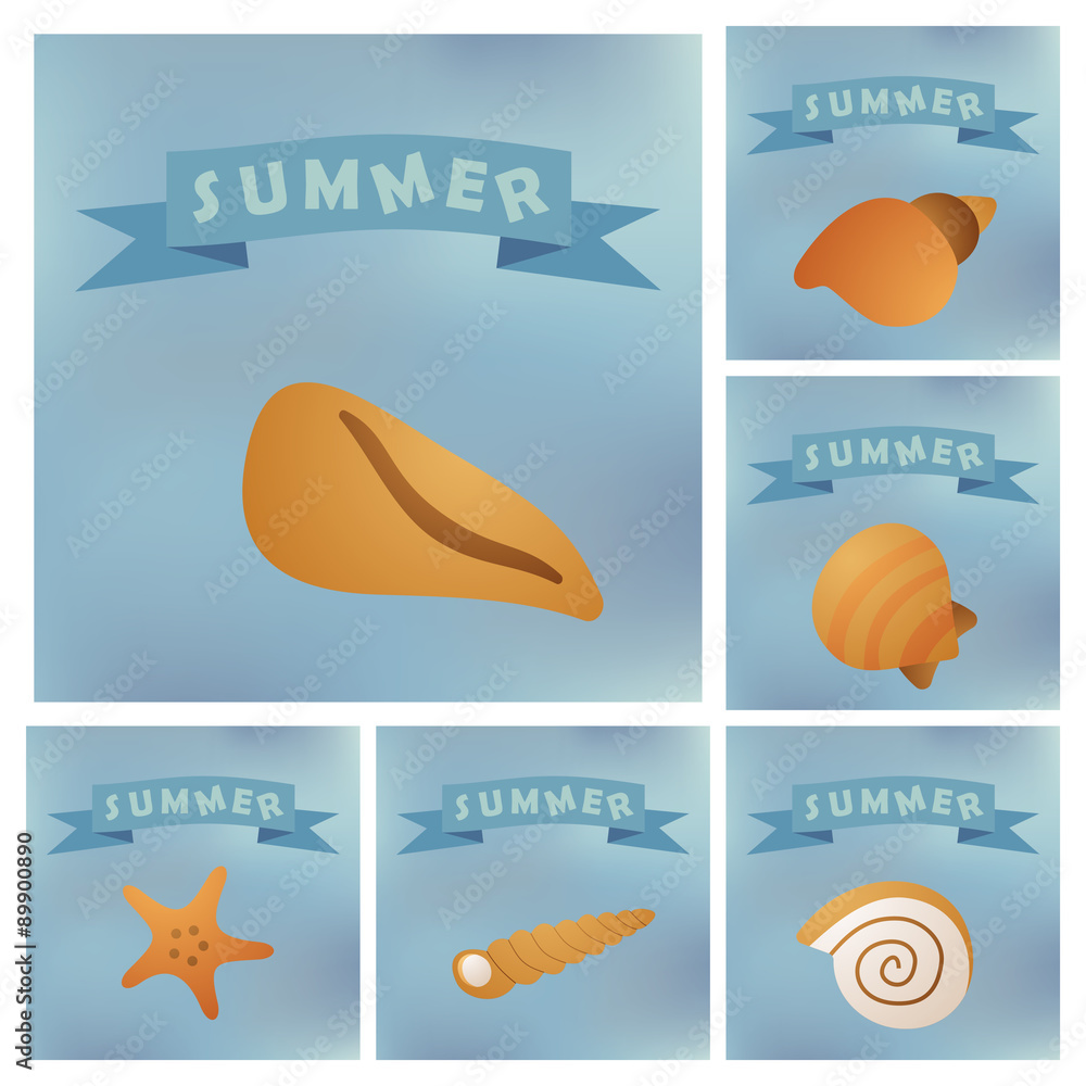kind of sea shells, sticker vector silhouette illustration