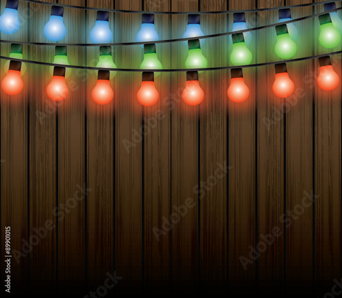Christmas lights with background, light bulbs vector