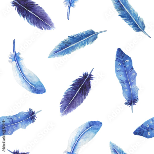 Watercolor feather seamless pattern
