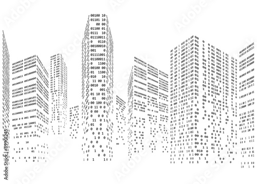 Binary code in form of futuristic city skyline photo