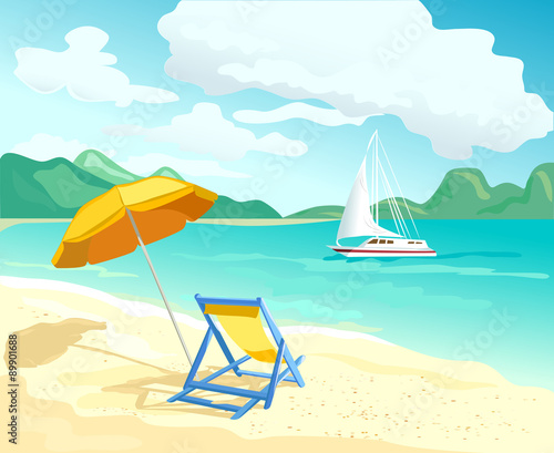 beach with sun loungers and parasols