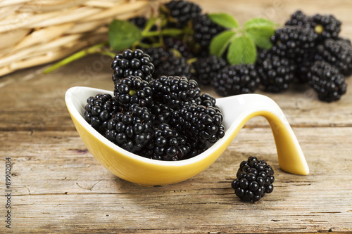 Fresh blackberries on serving spoon