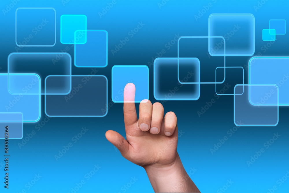 Hand pushing a touch screen Hand pushing a touch screen