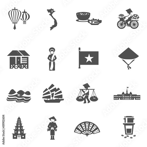  Vietnamese Black White Icons Set 