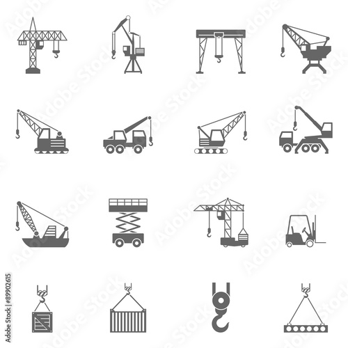 Building construction crane black icons set