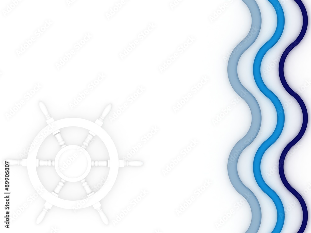 Fototapeta premium 3d background with waves and ship wheel isolated on white background