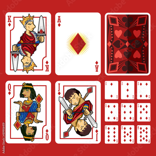 Diamond Suit Playing Cards Full Set, include King Queen Jack and Ace of Diamond