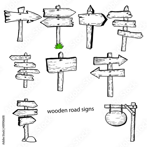 illustration vector doodles hand drawn wooden road signs collect