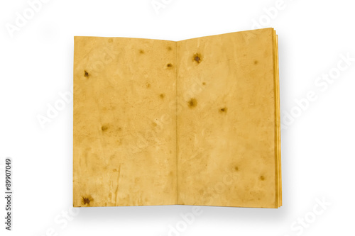 open old vintage book isolated on white background. Two clean sheet of paper.