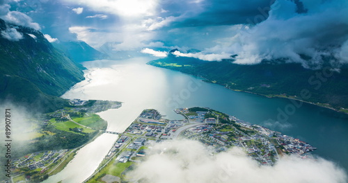 4K Norway Mountains And Landscape View - Clouds Time Lapse Tilt Up.
Andalsnes, Rauma, Norway