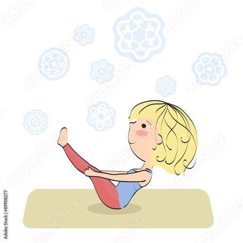 Paripurna navasana. Boat. Exercise to maintain good physical condition. Flowers background