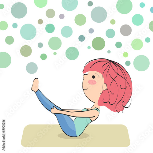 Paripurna navasana. Boat. Exercise to maintain good physical condition. Bubbles background