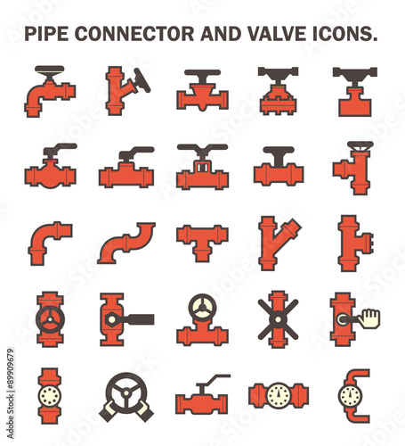Pipe icon and flange fitting. Include control valve and pressure gauge or manometer. For pipeline construction and transportation liquid or gas i.e. crude, oil, natural gas, sewage, wastewater etc. 