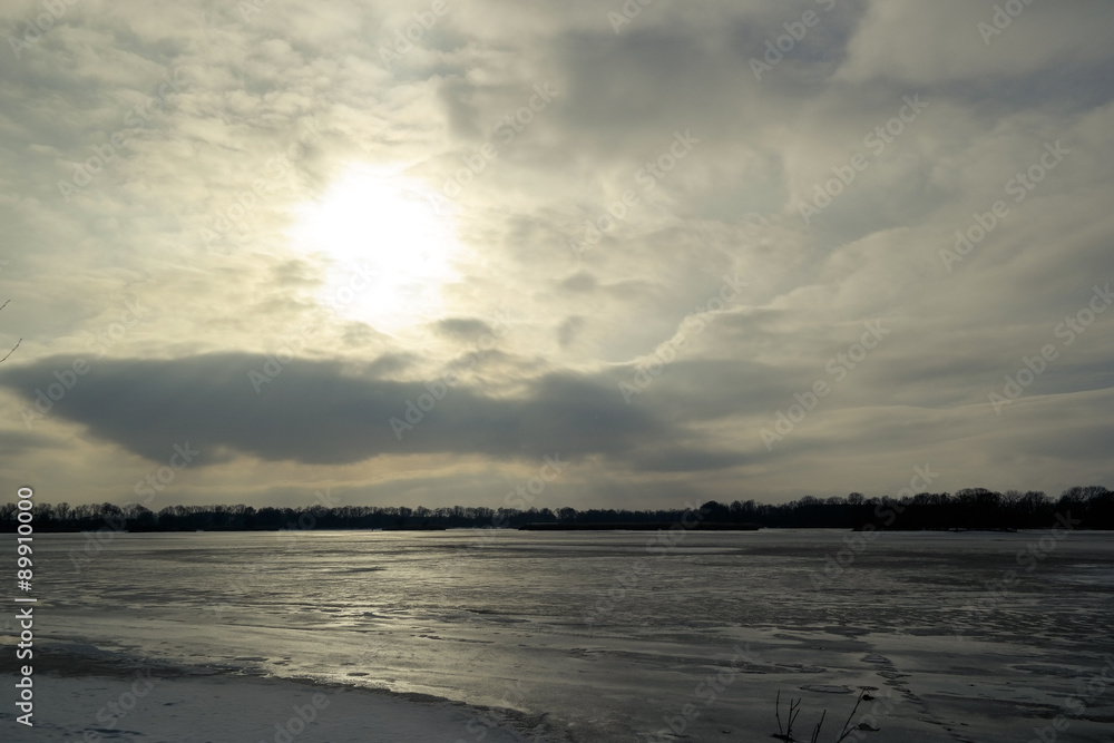 An ice lake (pond) in the winter time.