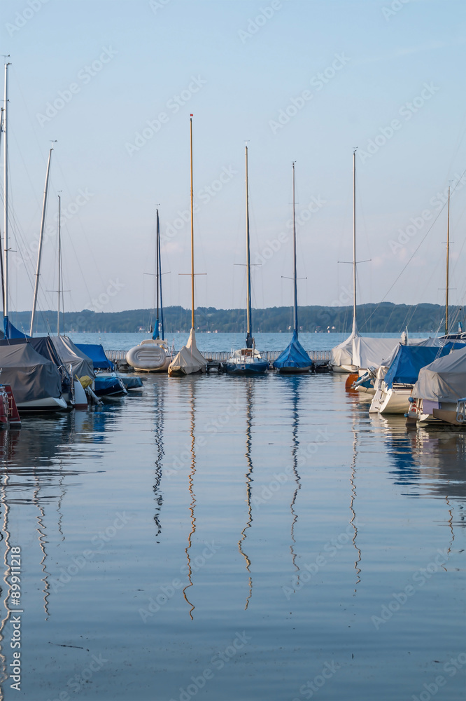 Obraz premium Parking colorful boats on a lake in Germany