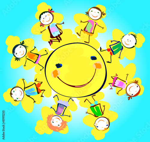 happy kids playing around t...