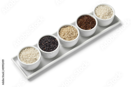Bowls with different types of rice