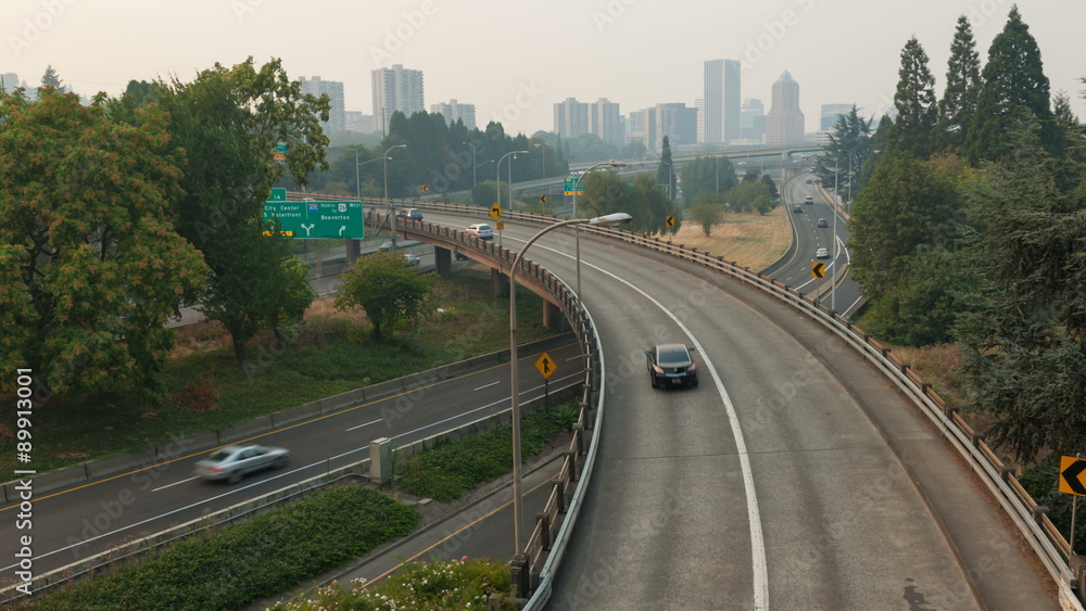 Ultra High Definition 4k Time Lapse Movie of Freeway Traffic with Downtown City Skyline of Portland Oregon on a Hazy Day from Forest Fires 4096x2304 Ultra High Definition 4k Time Lapse Movie of Freeway Traffic with Downtown City Skyline of Portland Oregon on a Hazy Day from Forest Fires 4096x2304