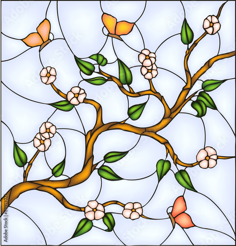 Flower and butterfly, stained glass