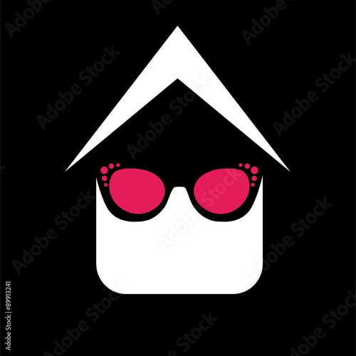 Eye wear shop logo- House with fashion eyeglass or sun glass