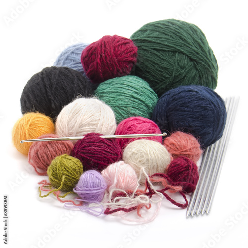 colored woolen balls of yarn for knitting and crochet