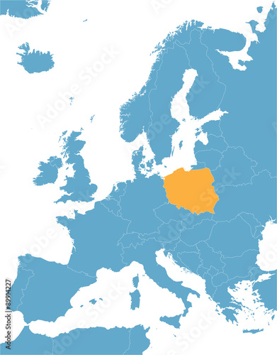 blue Europe vector map with indication of Poland
