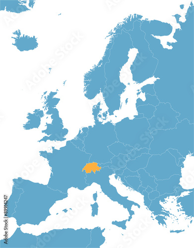 blue Europe vector map with indication of Switzerland #89914247