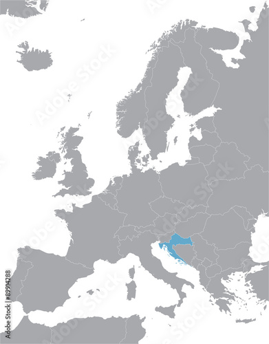 grey Europe vector map with indication of Croatia