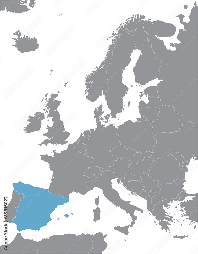 Fototapeta premium grey Europe vector map with indication of Spain