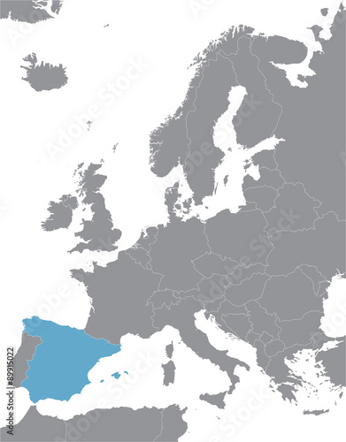 grey Europe vector map with indication of Spain