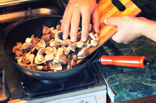 fresh mushrooms cooking