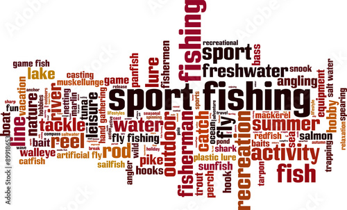 Sport fishing word cloud concept. Vector illustration