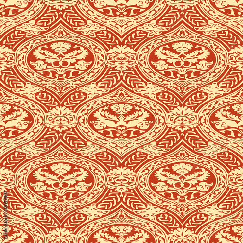 Vector seamless floral antique pattern with interlacing ribbons