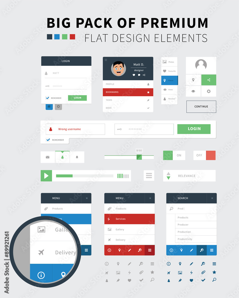 Pack of Flat design ui kit for webdesign / Flat design set ui kit Pack of Flat design ui kit for webdesign / Flat design set ui kit