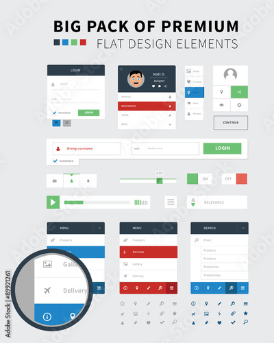 Pack of Flat design ui kit for webdesign / Flat design set ui kit
