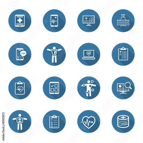 Medical & Health Care Icons Set. Flat Design. Long Shadow.