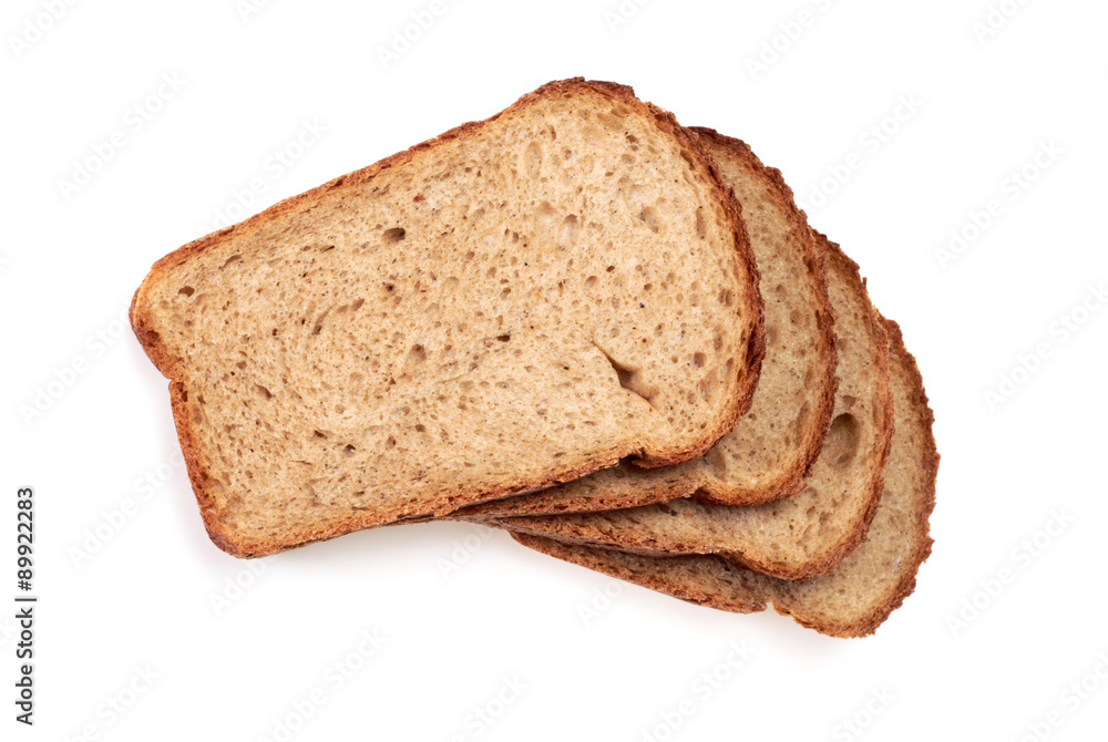 Slices of a rye bread, isolated on a white.