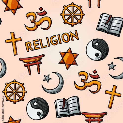 World religion hand drawn seamless pattern - christian, Jewish