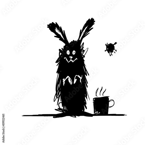 Funny rabbit black silhouette. Sketch for your design