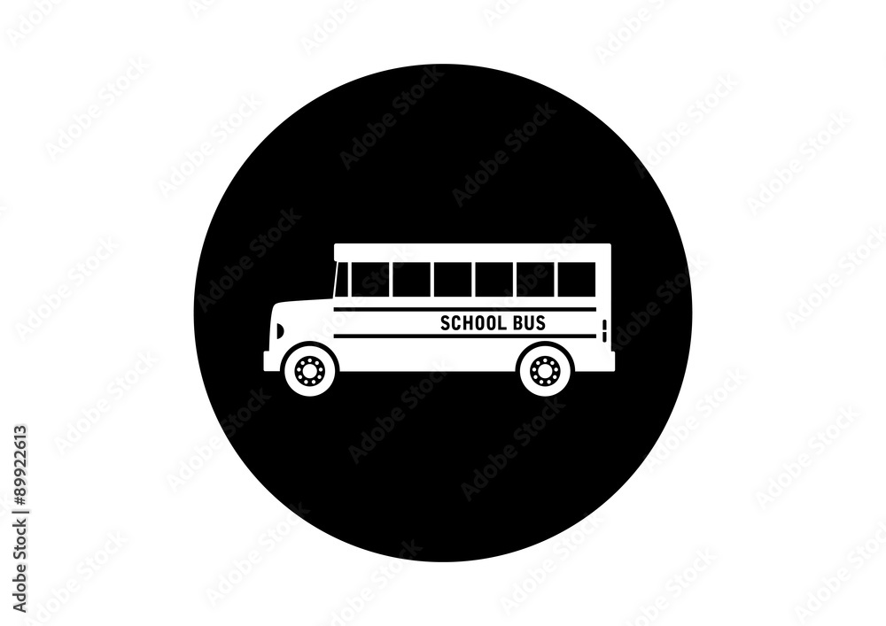 Black and white school bus icon on white background Black and white school bus icon on white background