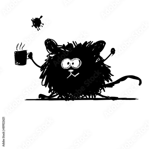 Funny rodent black silhouette. Sketch for your design
