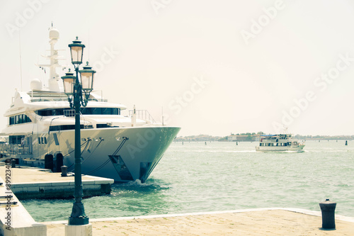 boat docked at the port- outdoor and holiday concept