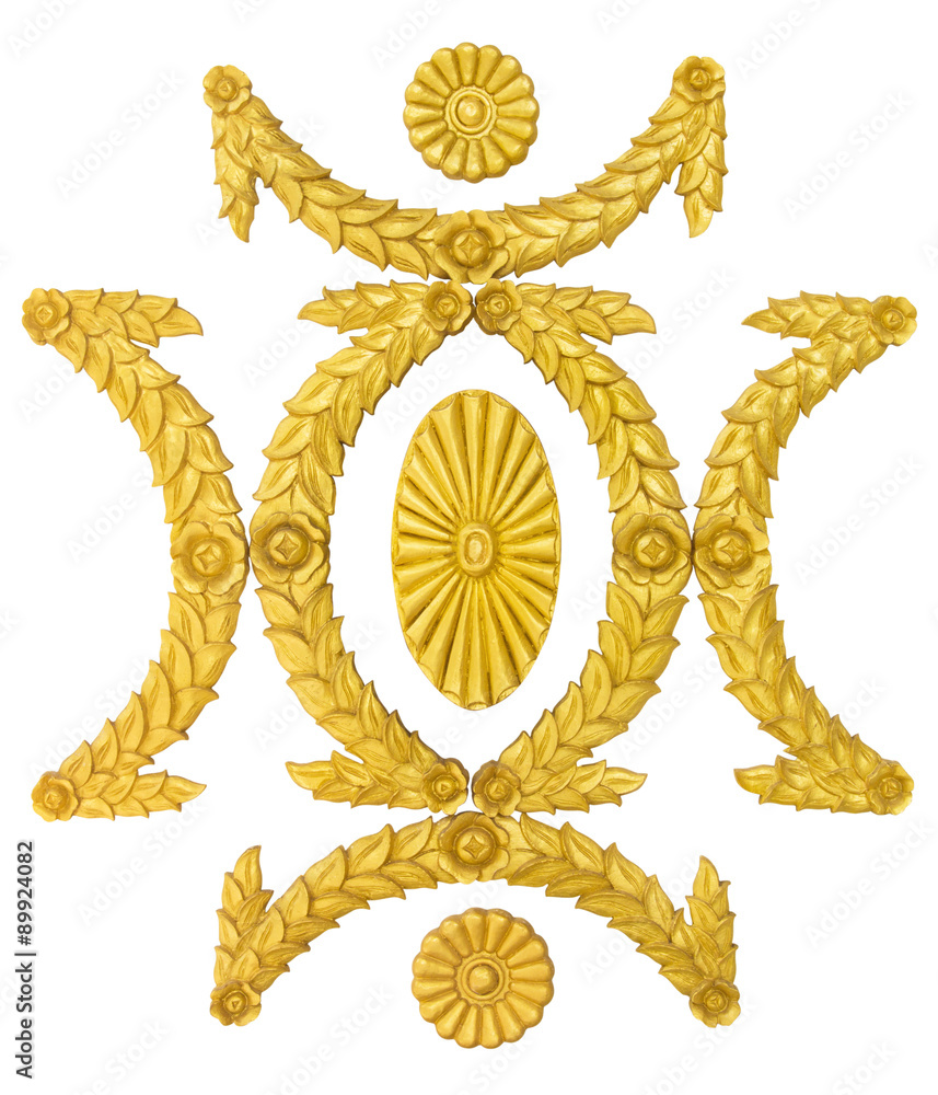 Ornament frame golden stucco decoration elements on white