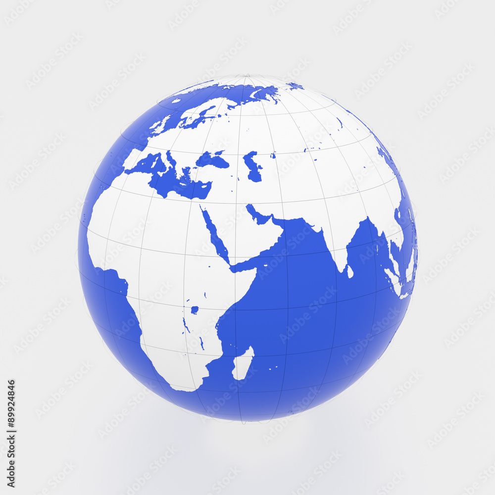 地球儀のイラスト（ヨーロッパ、ユーラシア、アフリカ大陸）