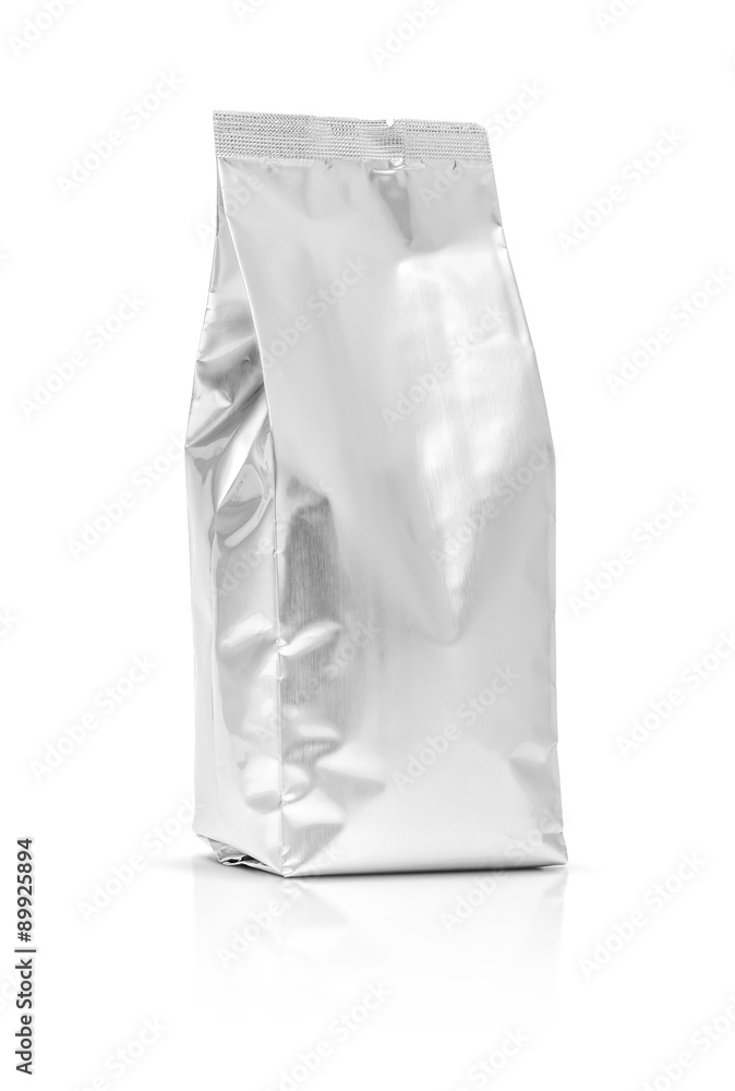 blank packaging foil pouch isolated on white background