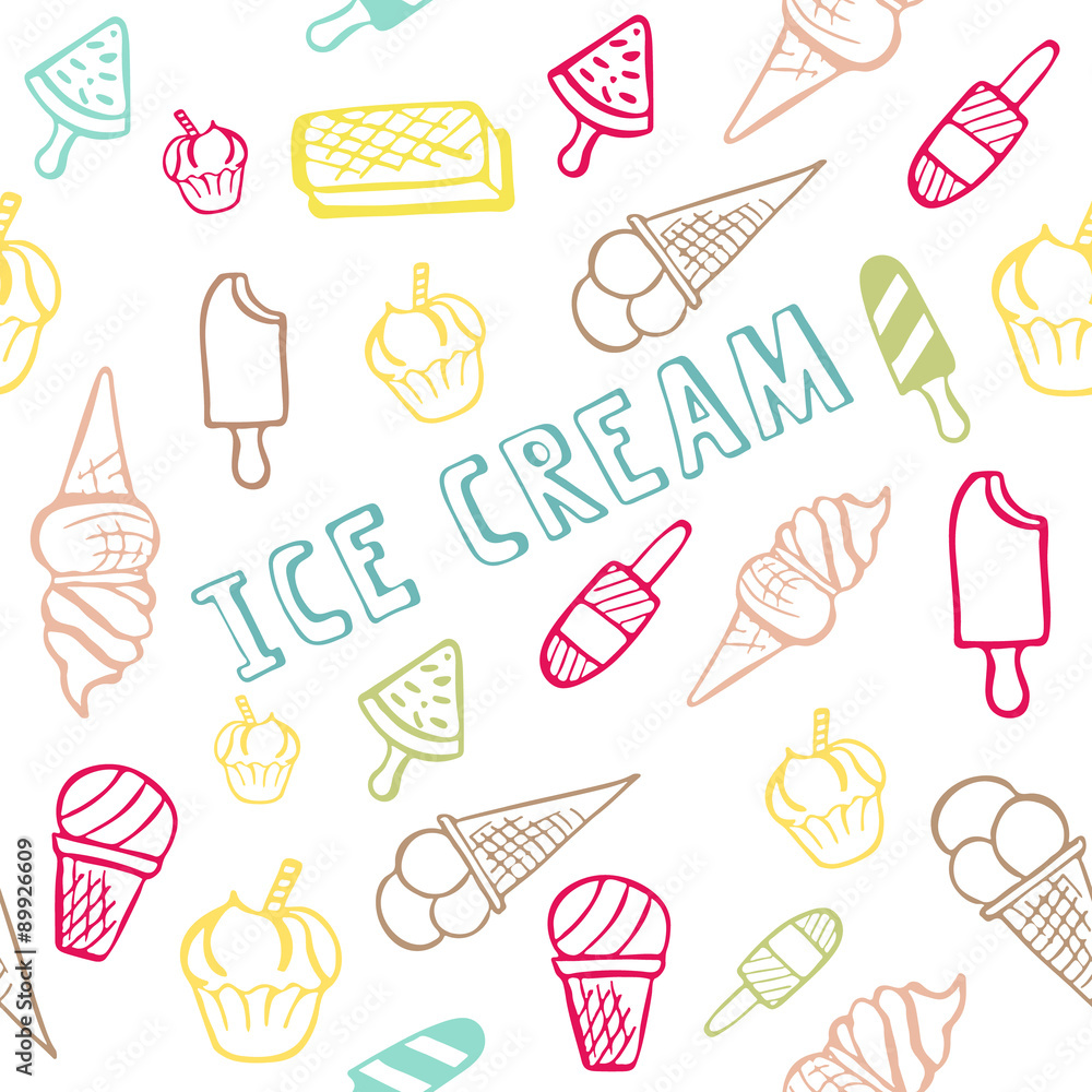 Seamless pattern with ice cream with summer text Seamless pattern with ice cream with summer text